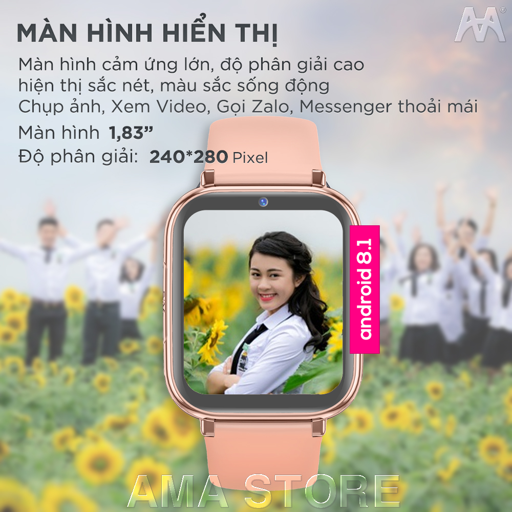 Đồng hồ Thông minh Định vị GPS gắn sim có ZaIo Messenger kết nối Wifi 4G Bluetooth xem Video Youtube TikTok nghe nhạc Online cho Trẻ em Học sinh Tiểu học THCS THPT chống nước Pin trâu AMA Smartwatch HW13 Android 8.1 2023 (Tặng Sim Viettel) hàng chính hãng