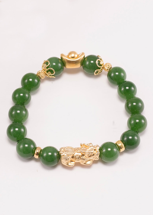 Vòng tay ngọc bích phối tỳ hưu bạc mạ vàng 24k  Ngọc Quý Gemstones