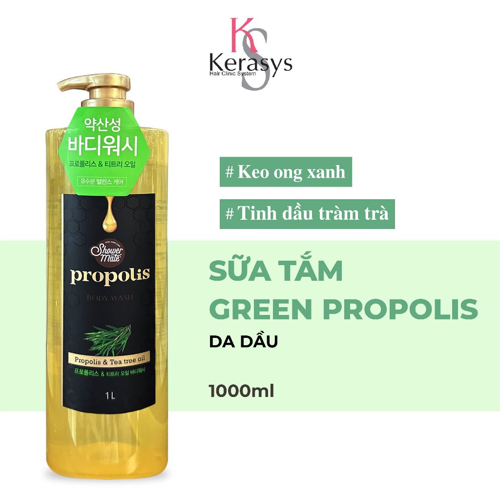 Sữa tắm keo ong sạch sâu, cân bằng độ ẩm, dưỡng da mềm mịn AEkyung showermate Honeyrop Propolis 1000ml