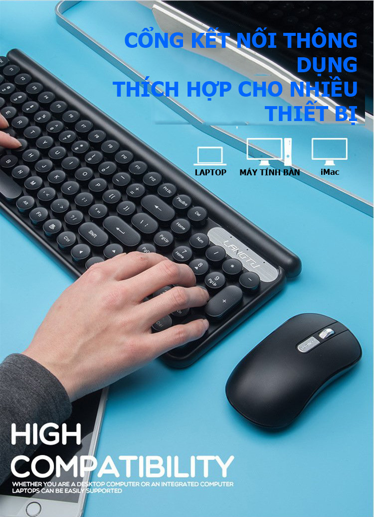 LANGTU LT400 Combo bộ bàn phím chuột không dây sạc pin dùng cho văn vòng, pc, laptop, tivi - Hàng Chính Hãng