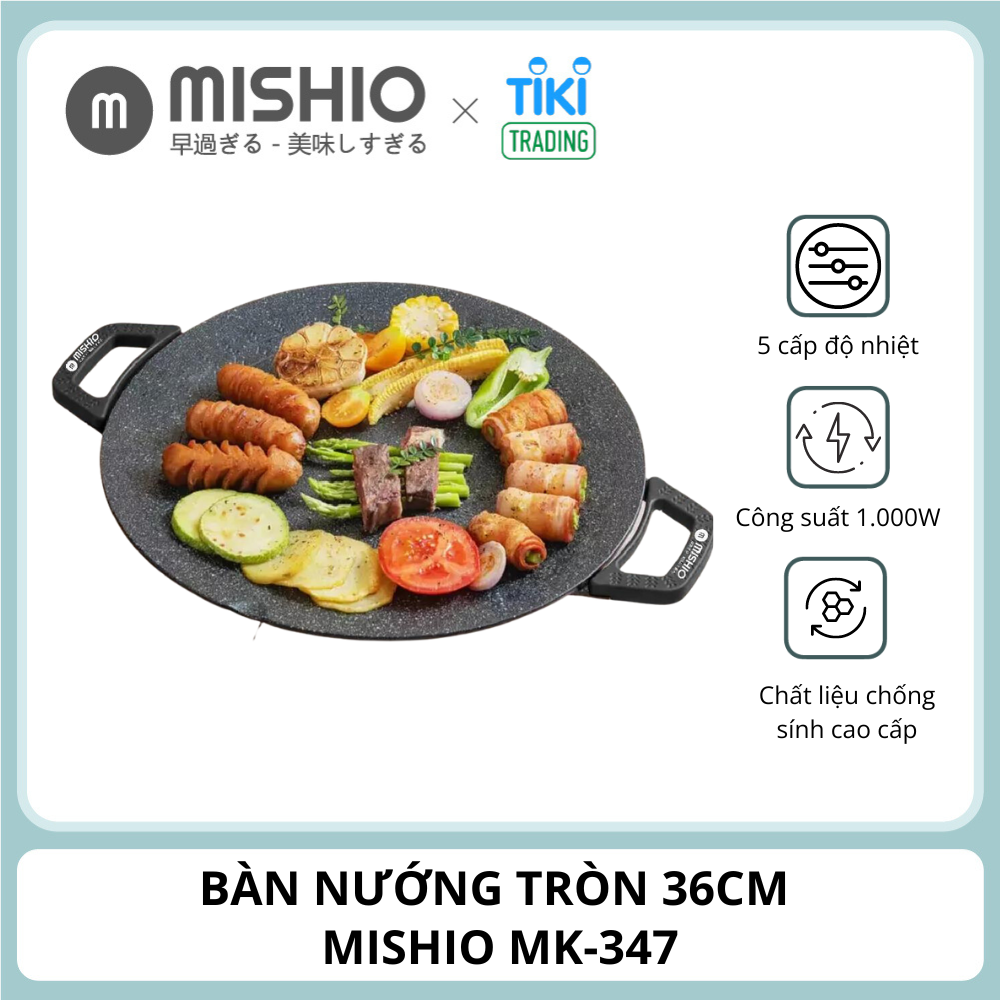 Bàn nướng điện men đá Mishio MK347 kiểu dáng Hàn Quốc - Hàng chính hãng bảo hành 18 tháng