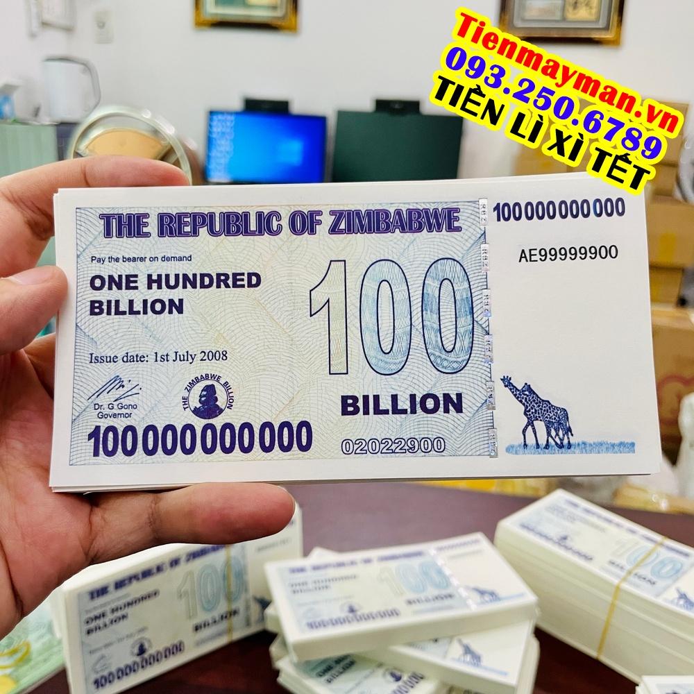Cực độc Tờ 100 Tỷ Zimbabwe lưu niệm lì xì Tết , tặng kèm bao lì xì