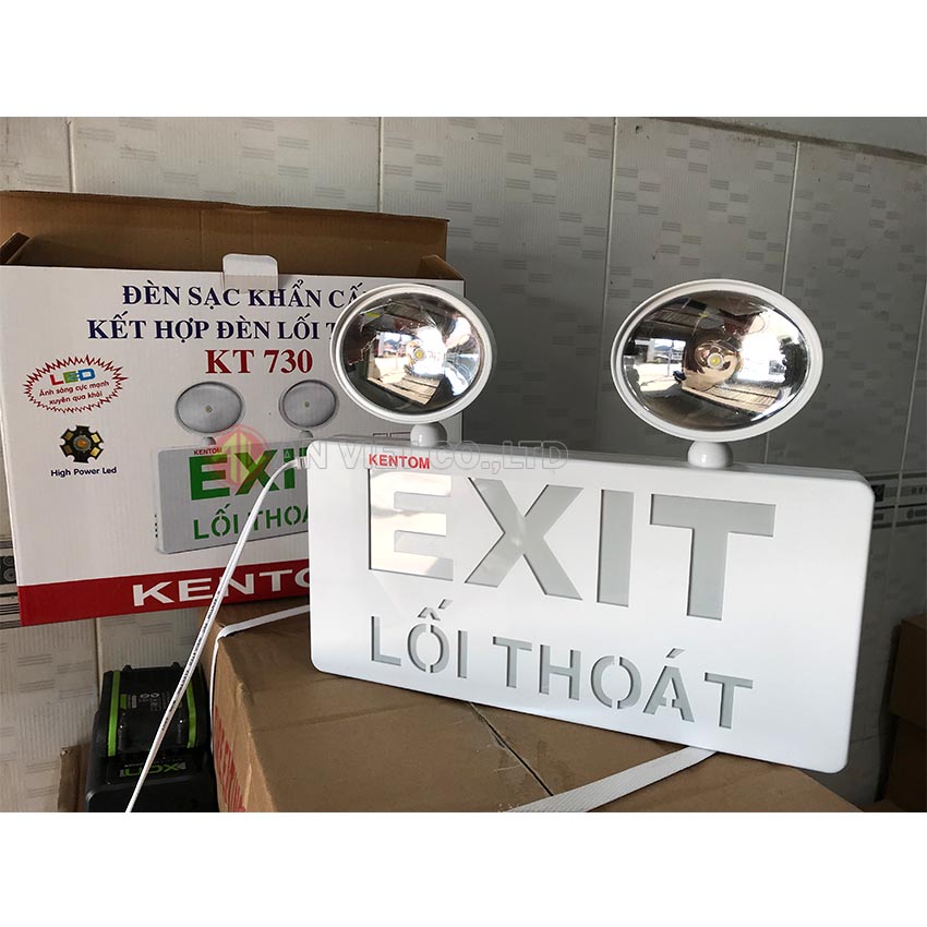 Đèn sạc khẩn cấp KÈm EXit Kentom KT-730 kết hợp đèn exit lối thoát tiện lợi, ánh sáng mạnh xuyên qua khói - Đèn Sự Cố Dành Cho Mọi Gia Đình, Văn PHòng, KHo Xưởng Hay Quán ĂnHàng chính hãng