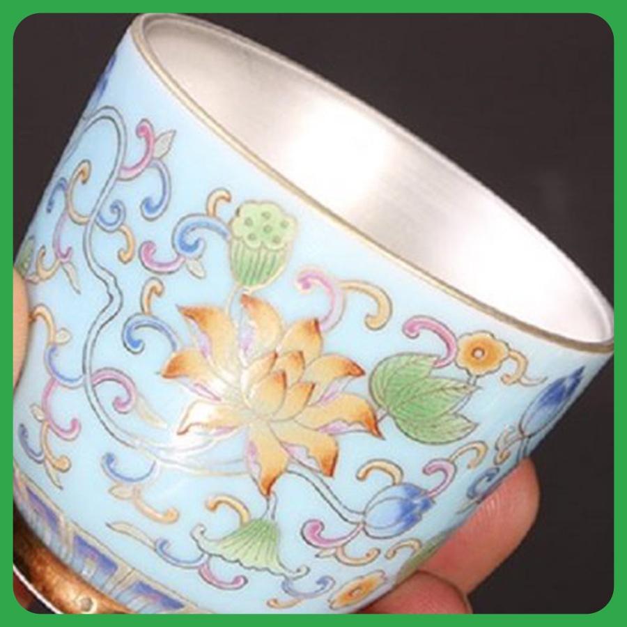 Chén Uống Trà Tử Sa Tráng Bạc SƯƠNG MAI Họa Tiết Hoa Sen Ngũ Sắc Tinh Tế Sang Trọng Dung Tích 70ML