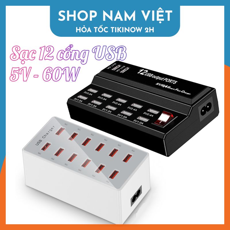 Bộ Sạc USB 12 Cổng Công Suất 60W - Hàng Chính Hãng