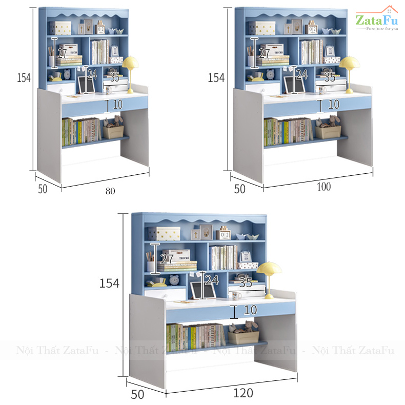 Bàn Học Cho Bé Trai Bé Gái Có Kệ Sách Ván MDF dày 17mm BLV-22 ZataFu