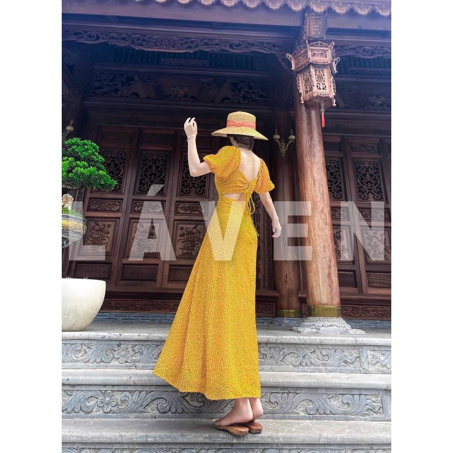 Đầm maxi dài cổ vuông hở lưng siêu hot