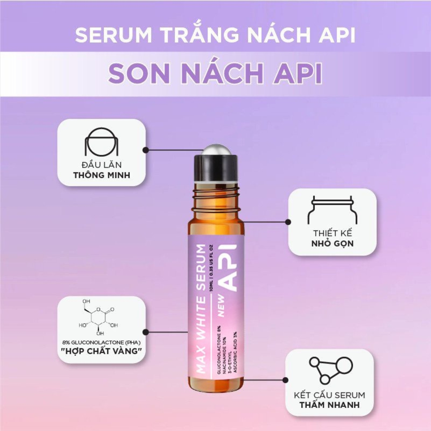 Son Nách API Lăn Khử Mùi Hôi Nách API Giảm Thâm Cấp Ẩm Combo Khử Mùi 10ml + Trắng Nách Mee Natural 10ml