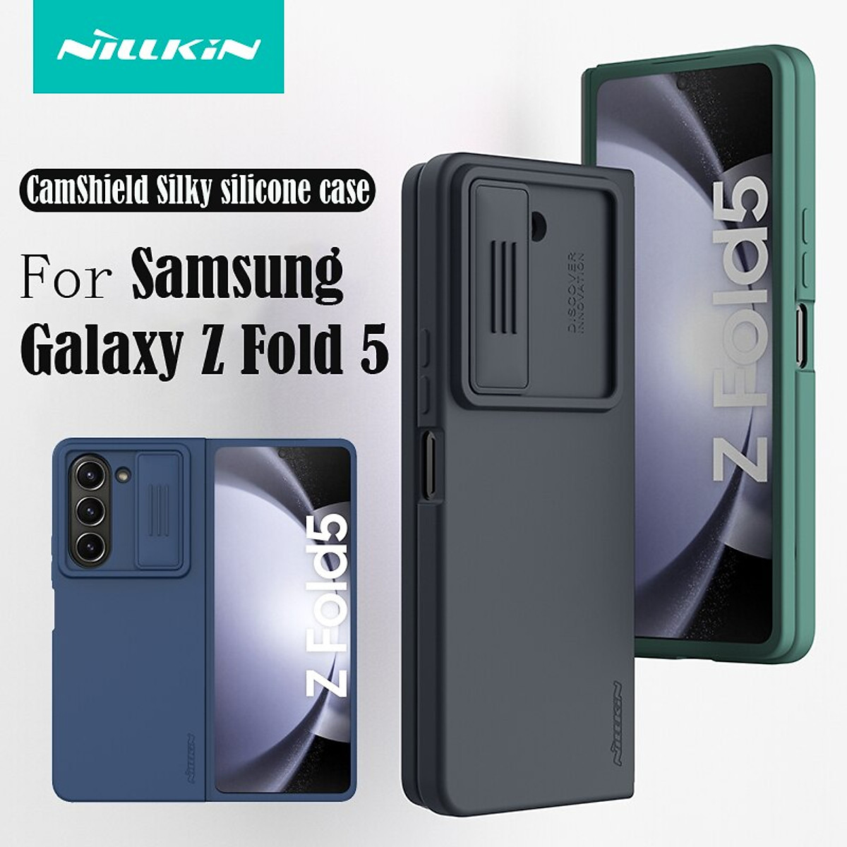 Ốp lưng chống sốc silicon cho Samsung Galaxy Z Fold 5 bảo vệ Camera hiệu Nillkin Camshield Silky Silicon Case (chống sốc cực tốt, chất liệu cao cấp, có khung và nắp đậy bảo vệ Camera) - hàng nhập khẩu