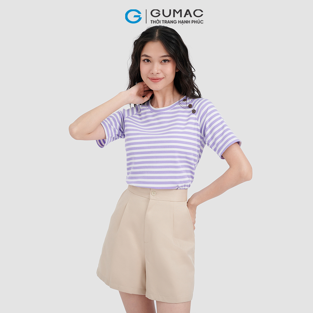 Áo thun sọc GUMAC ATC10063 phối nút cá tính dễ thương