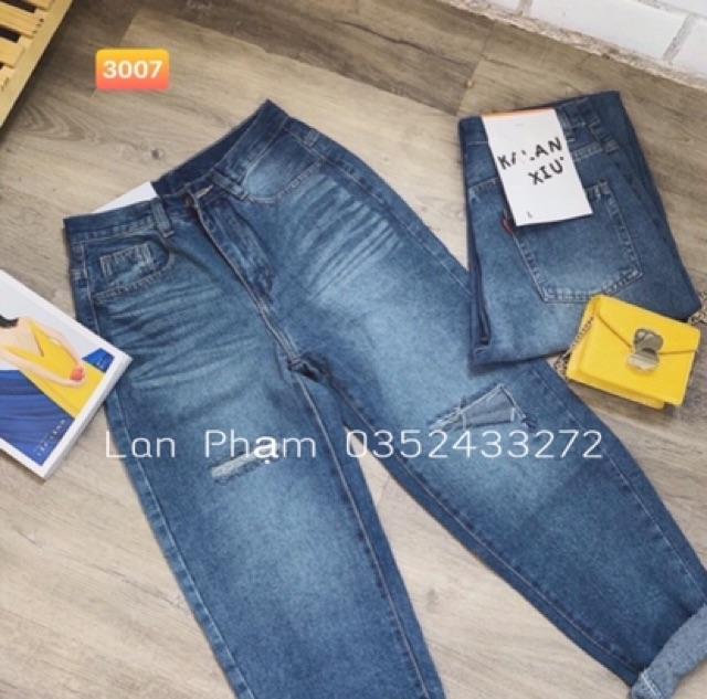 QUẦN BAGGY JEAN RÁCH XANH ĐẬM mã 3007