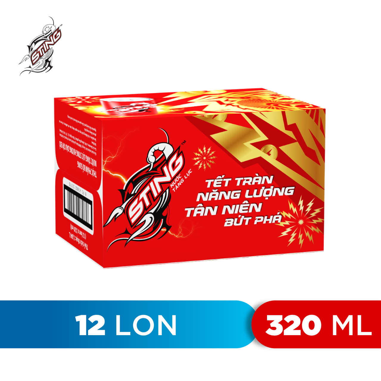 Thùng 12 Lon Nước Tăng Lực Sting Dâu (320ml/lon) - Phiên Bản Tết