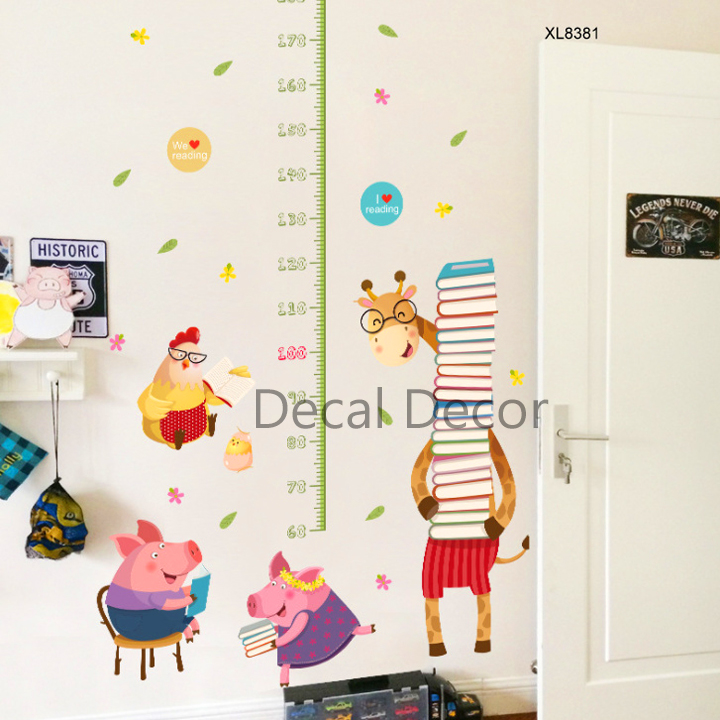 Decal dán tường thước đo chiều cao cho bé hình hươu và bạn heo dễ thương - Trang trí decor phòng cho bé - Quà Tặng sinh nhật cho trẻ