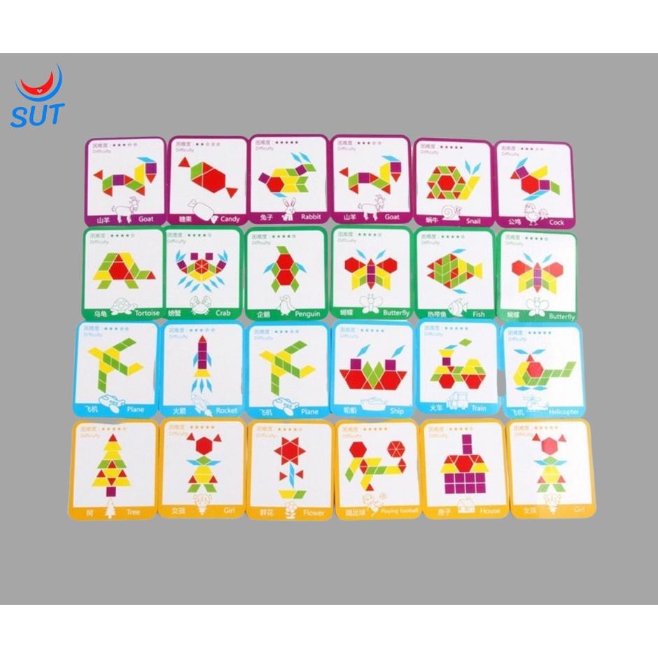 Bộ ghép hình Pattern Block bằng gỗ 130 chi tiết - Đồ chơi giáo dục an toàn cho bé từ 3 tuổi phát triển trí tuệ