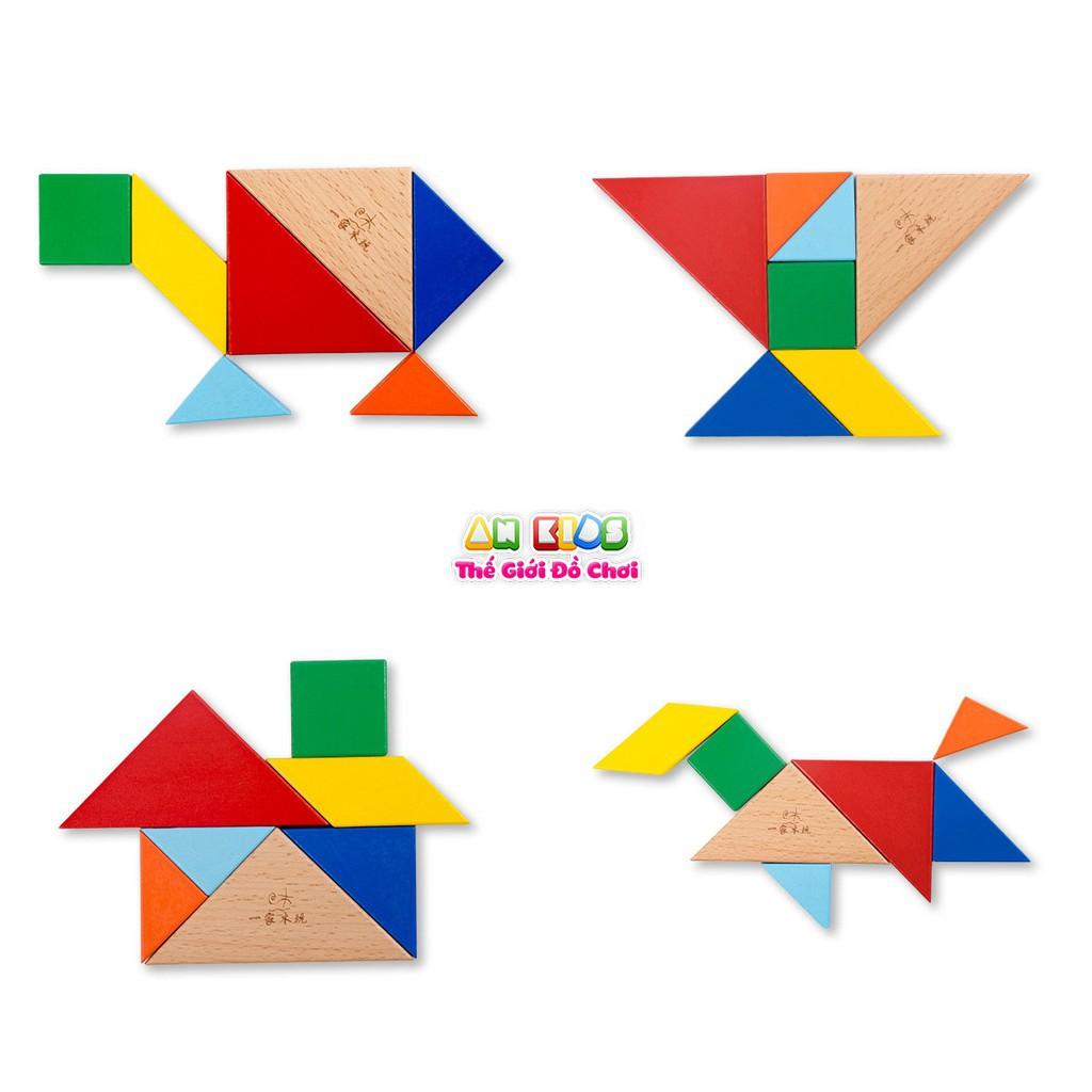 Đồ chơi xếp hình trí tuệ Tangram 7 miếng gỗ loại dày 1.2cm - đồ chơi gỗ
