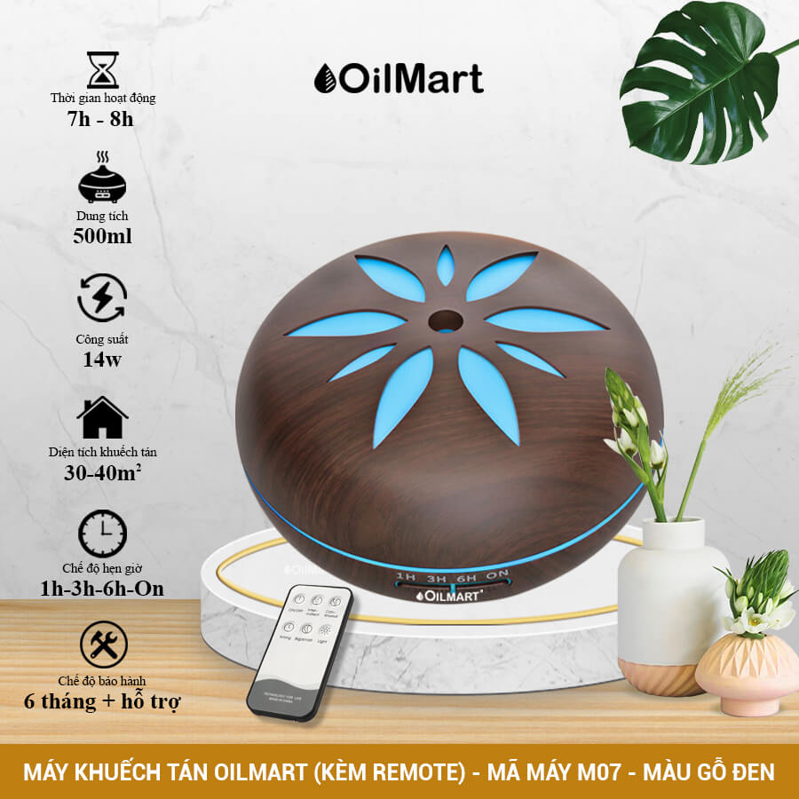 Máy Khuếch Tán Tinh Dầu Oilmart Cánh Hoa - 14W 500ml (Kèm Điều Khiển)