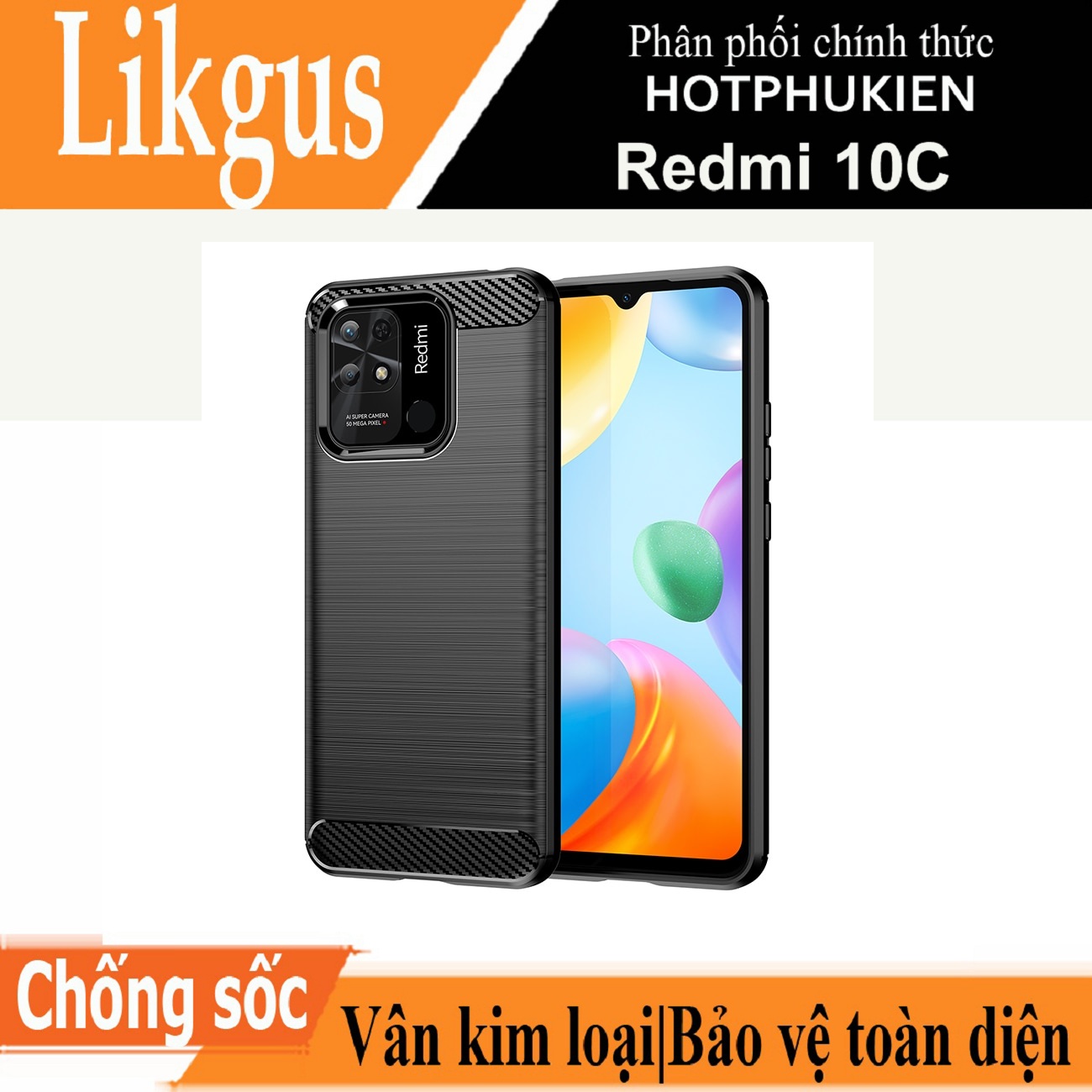 Ốp lưng chống sốc vân kim loại cho Xiaomi Redmi 10C hiệu Likgus - hàng nhập khẩu