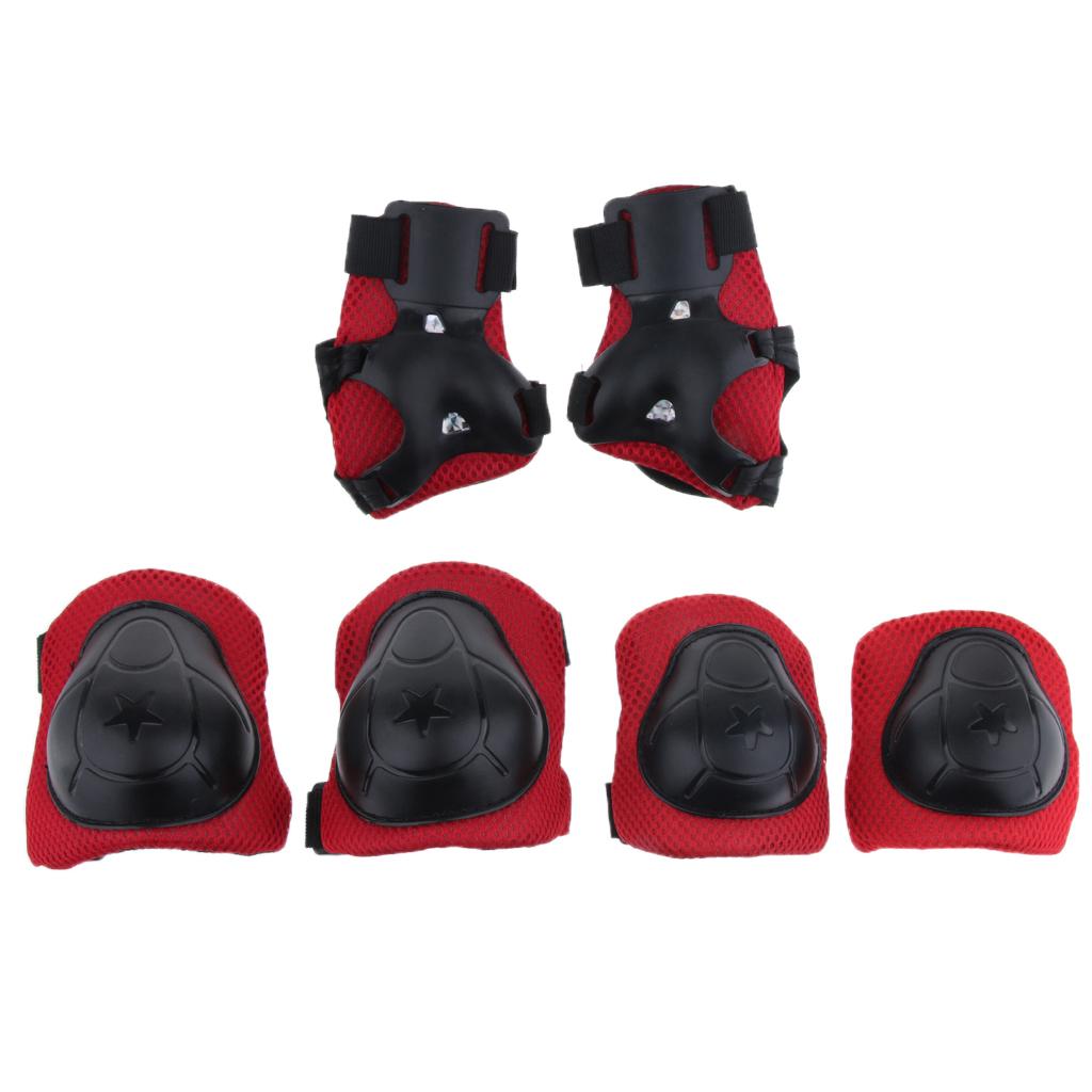6Pcs Kids Elbow Knee Wrist Protective Pads for Skateboard Skating red