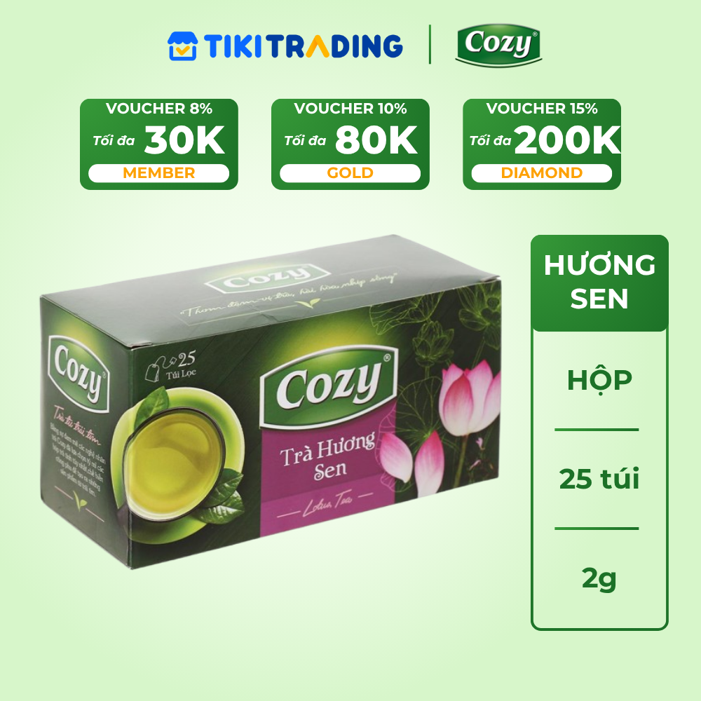 Cozy Trà Cozy túi lọc Hương Sen 25 túi x 2g Hộp
