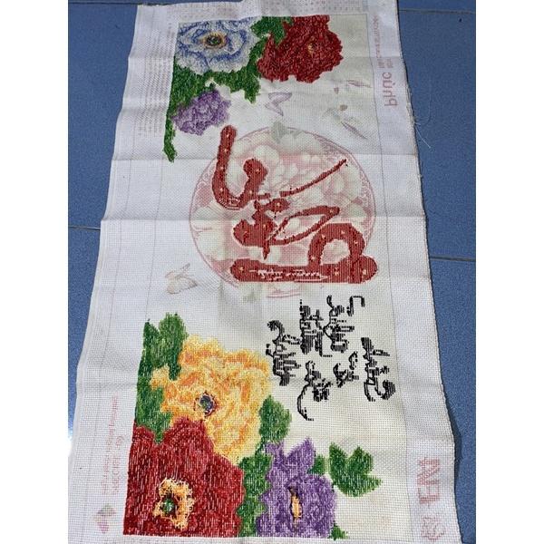 Tranh thêu chữ phúc hoa mẫu đơn 80x40cm