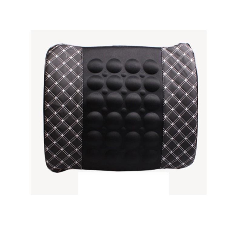 Đệm Tựa Lưng Massage bọc da trên xe oto- Màu Đen Chỉ Đỏ
