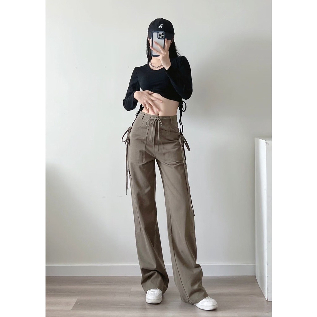 Quần KaKi Cargo Lưng Cao Phối Dây Nam Nữ Unisex - Quần Túi Hộp Cargo Pants Nam Nữ