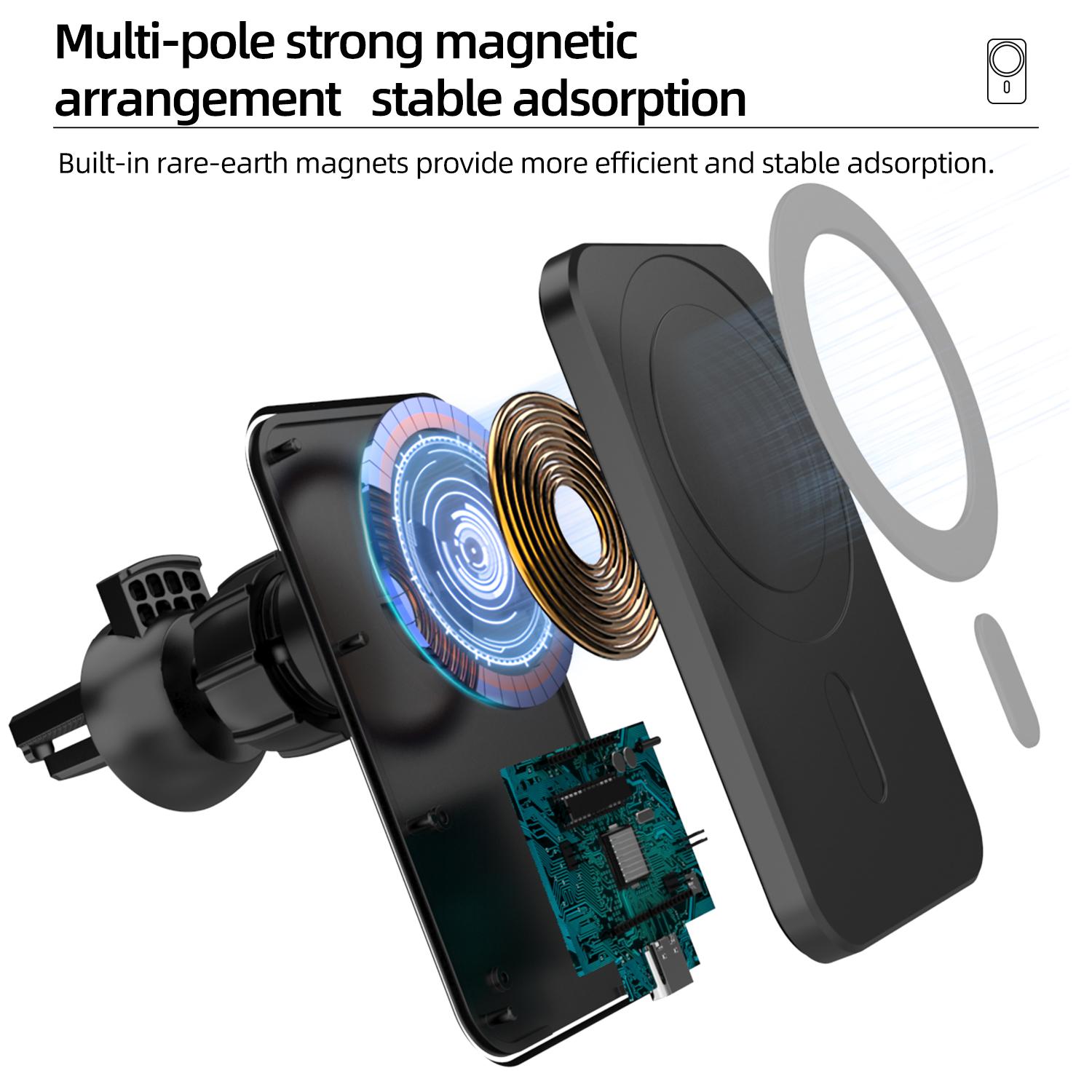 Zmonlinery 15W Bộ sạc xe không dây từ tính cho iPhone 12 13 Pro Max Sạc điện thoại Sạc từ tính cho iPhone 12 13 Mini