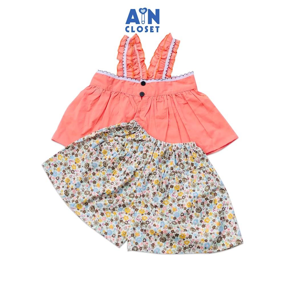 Bộ quần áo ngắn bé gái Dây nơ cam - Quần váy họa tiết hoa nhí - AICDBGZAZXNA - AIN Closet