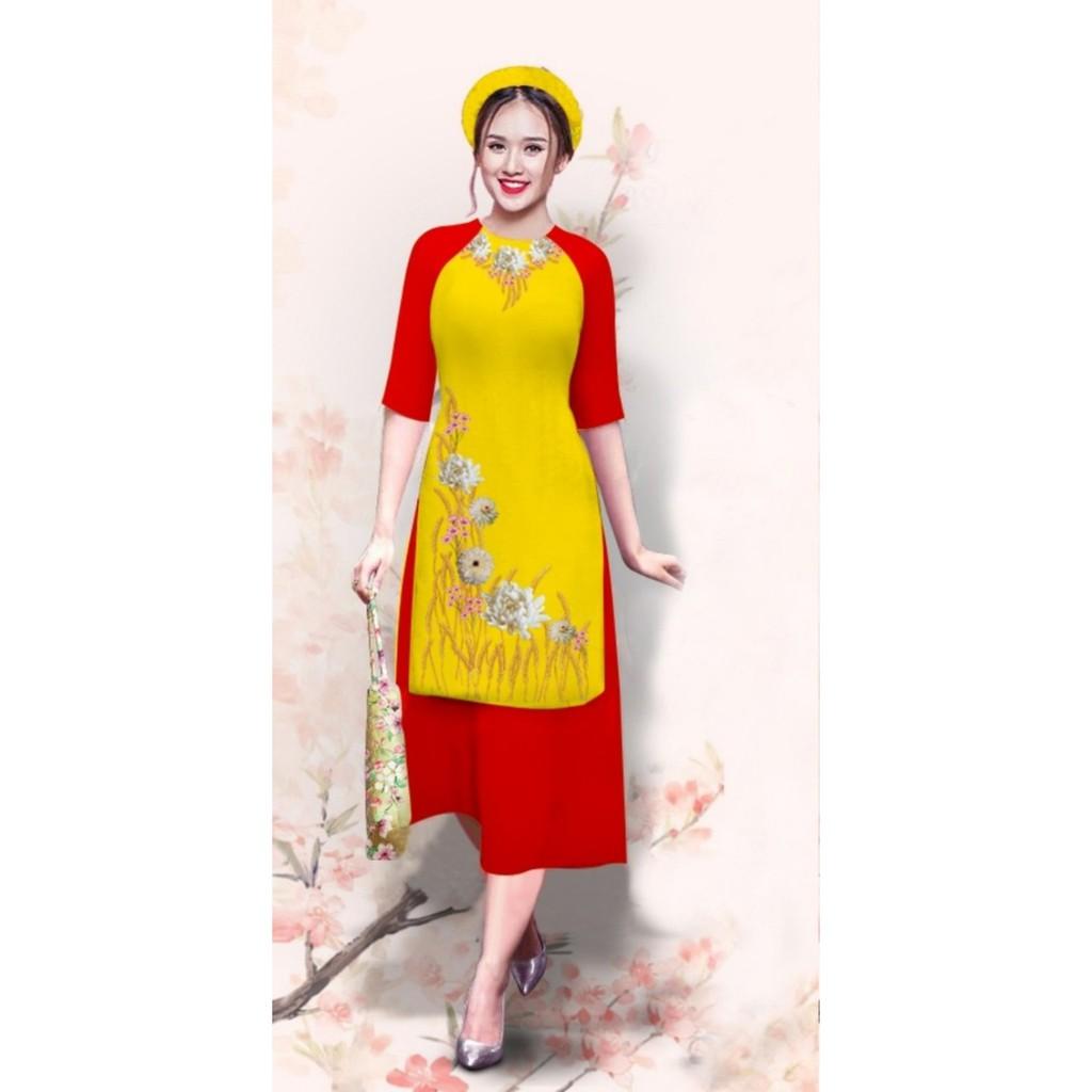 Áo dài cách tân lụa in 3D ( áo kèm váy