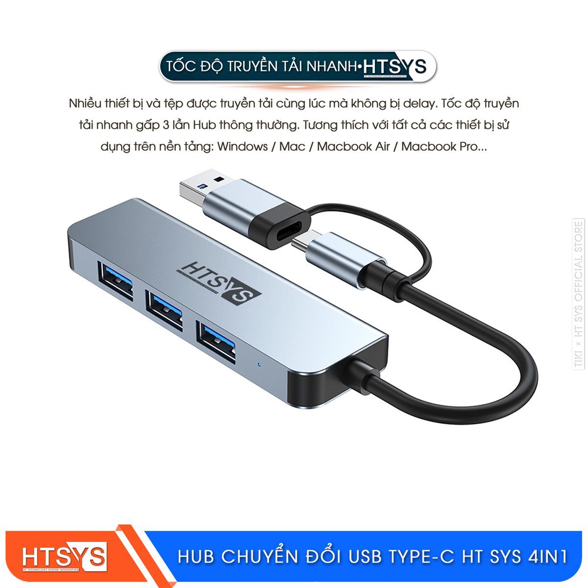 Hub Chuyển Đổi USB Type C HT SYS 4 in 1 To USB 3.0 - Hàng Chính Hãng