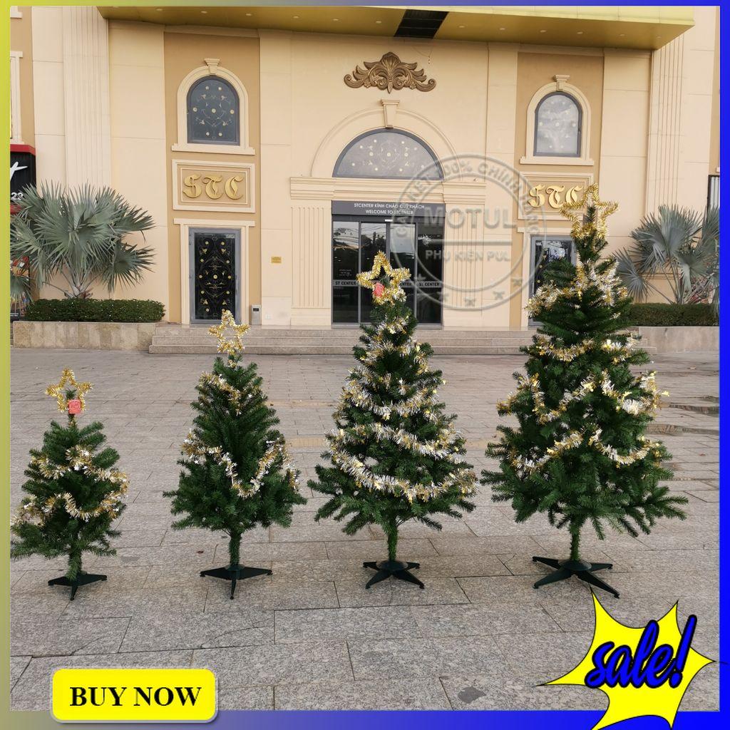 Cây thông noel 1M2 XANH TRƠN kèm ngôi sao và dây kim tuyến trang trí decor giáng sinh