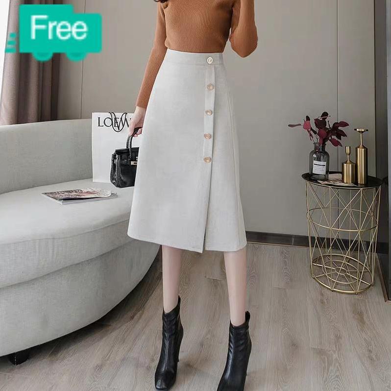 Mua từ hai sp có quà nhé chân váy chữ A tuyết mưa phối cúc đáp tà lệch