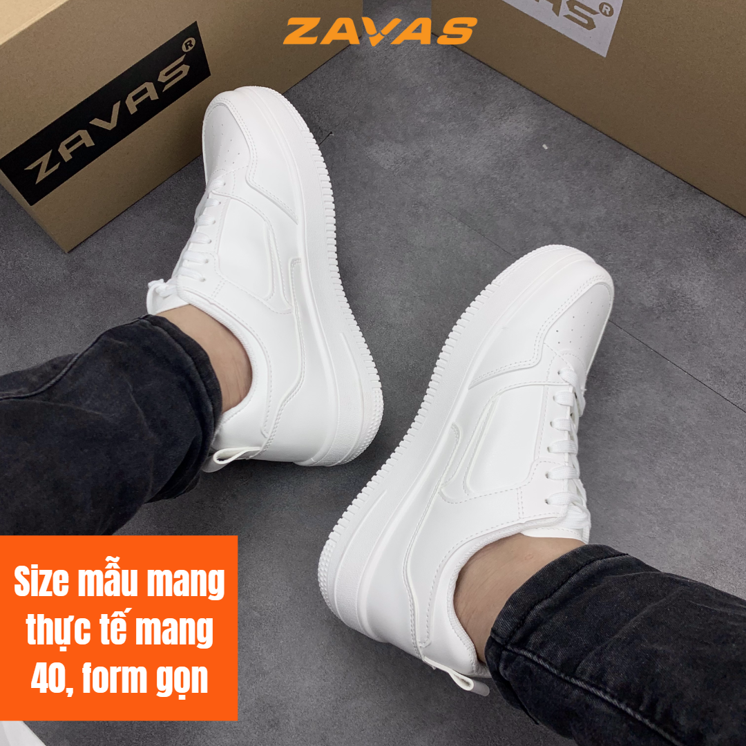 Giày thể thao nam sneaker trắng ZAVAS bằng da thời trang đế cao 4cm form giày gọn gàng dễ mặc đồ đi êm chân - S423