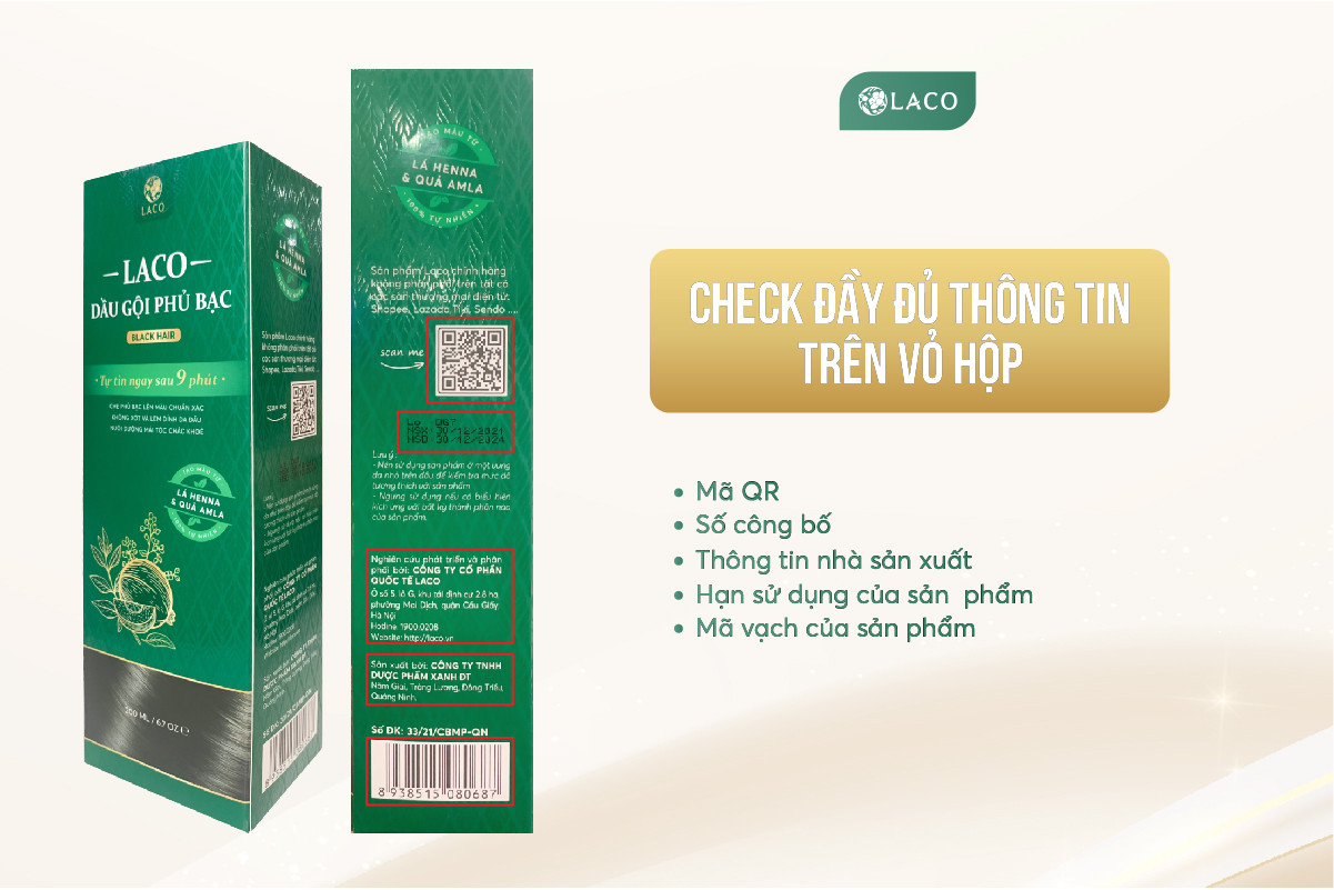 Dầu Gội Phủ Bạc LACO Black Hair, Nhuộm Tóc Đen Thảo Dược Chỉ Sau 9 Phút, Nhuộm Tại Nhà An Toàn 200ml