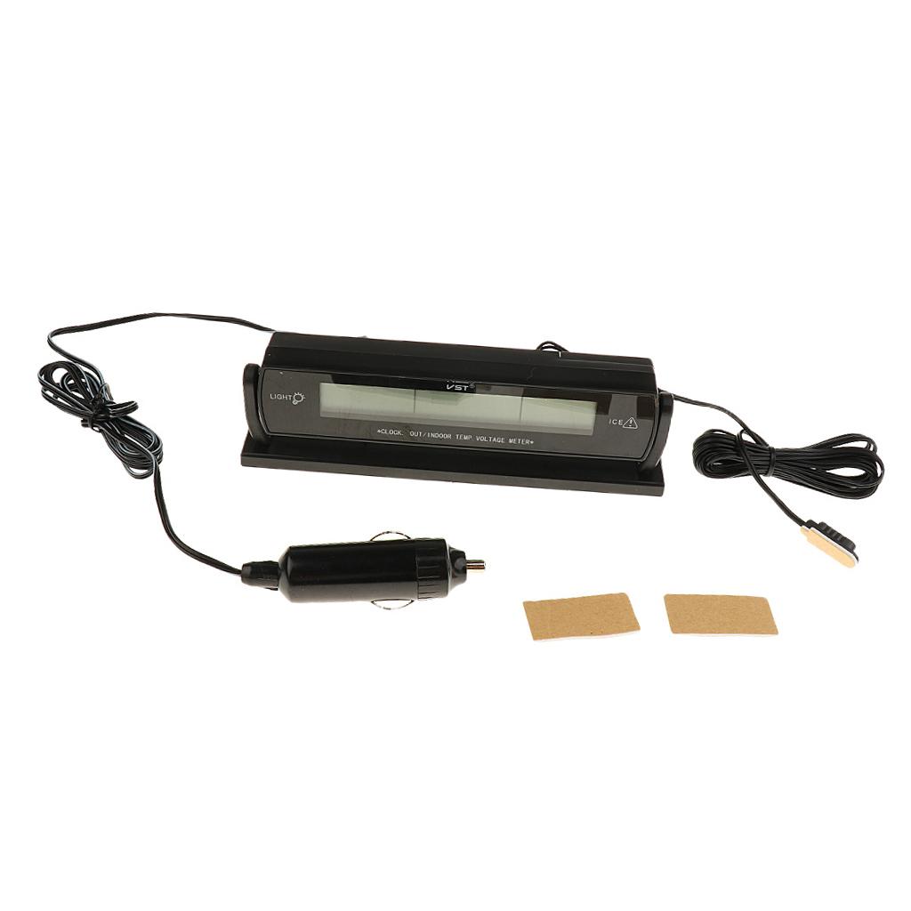 Auto Car Van Digital Clock Temperature Meter Voltage Meter Battery Monitor Thermometer LCD Blue Display