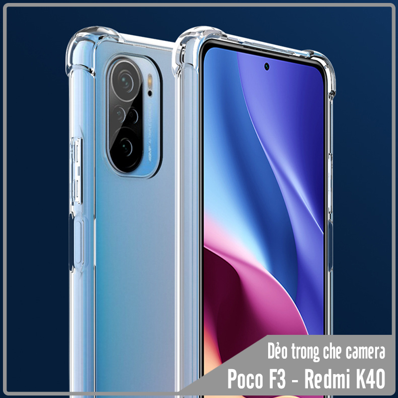 Ốp lưng 4 góc chống sốc cho Xiaomi Poco F3 - Redmi K40 Trong Suốt Che Camera