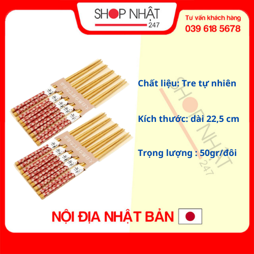 Combo 2 bộ 5 đũa mẫu hoa đỏ nội địa Nhật Bản