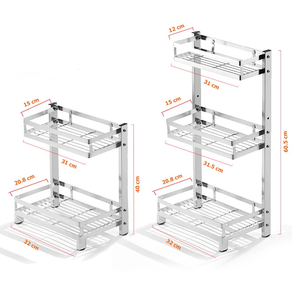 Kệ để gia vị 2-3 tầng cao cấp Foodcom chất liệu inox cao cấp không han gỉ, kệ đựng chai lọ đa năng, kệ để đồ nhà bếp gọn gàng sang trọng hơn