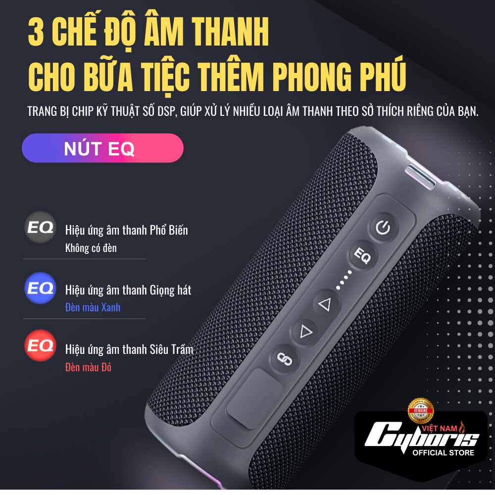 Loa Nghe Nhạc Bluetooth Cyboris S7, Loa siêu Bass, Công suất 40W, Chống nước IPX7, Pin 4000mAh. Hàng chính hãng