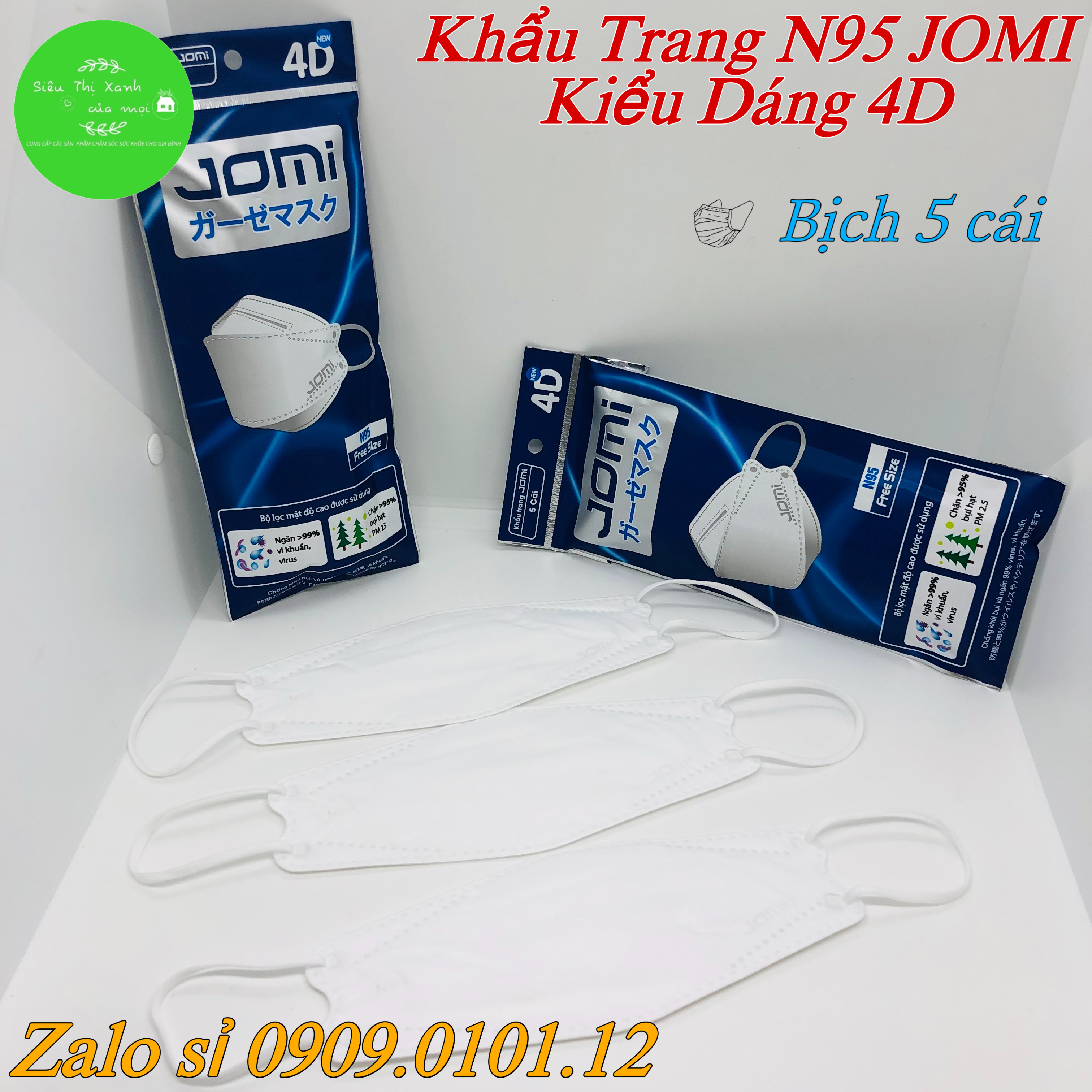 Khẩu trang n95 kiểu dáng kf94 Jomi bịch 5 cái, khẩu trang 4d