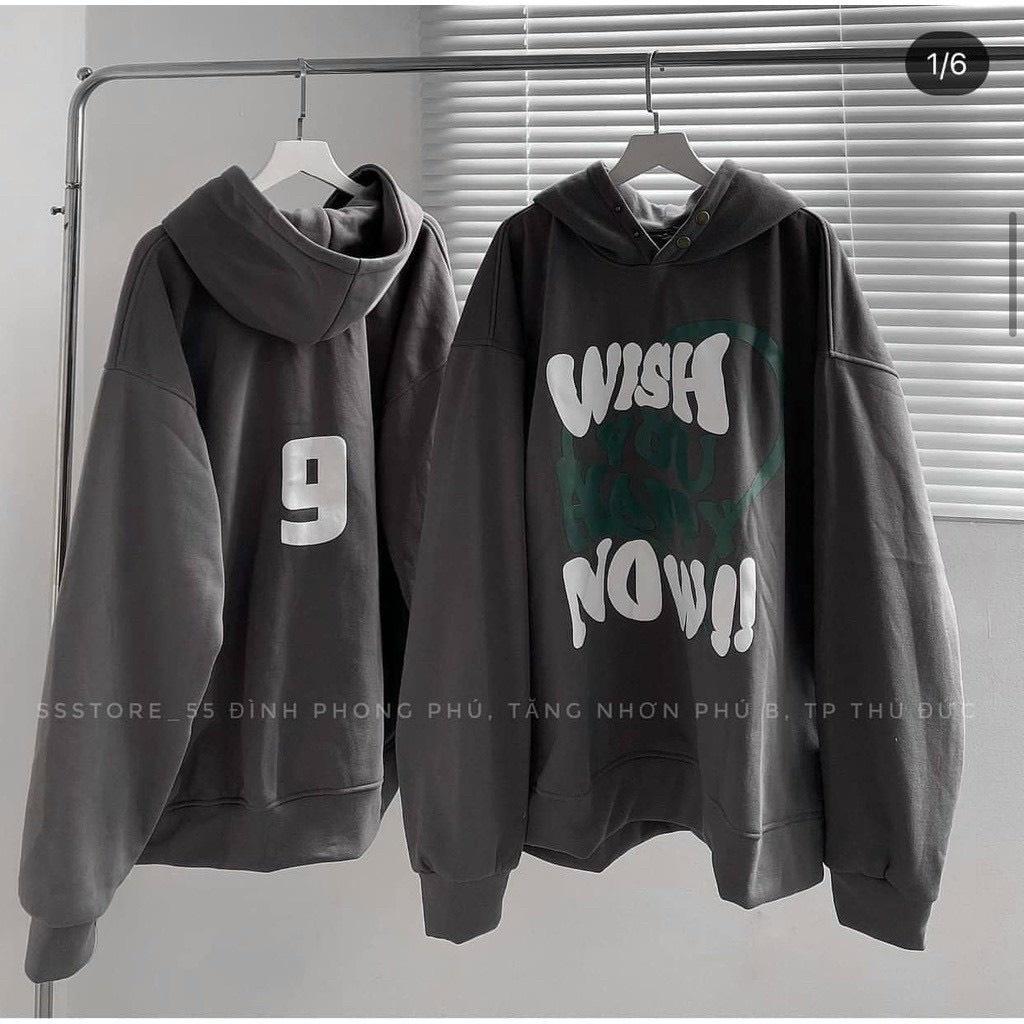 Áo Khoác Hoodie WISH NOW 9 Vải Nỉ PE Cách Nhiệt Cao Cấp Phối Nón Rộng Có Cúc Bấm Phong Cách Ulzzang Hot Trend Mới