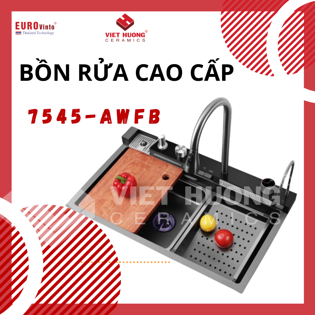 CHẬU RỬA BÁT EUROVINTO CAO CẤP INOX 2 HỐ VUÔNG MÃ 7545-AWFB