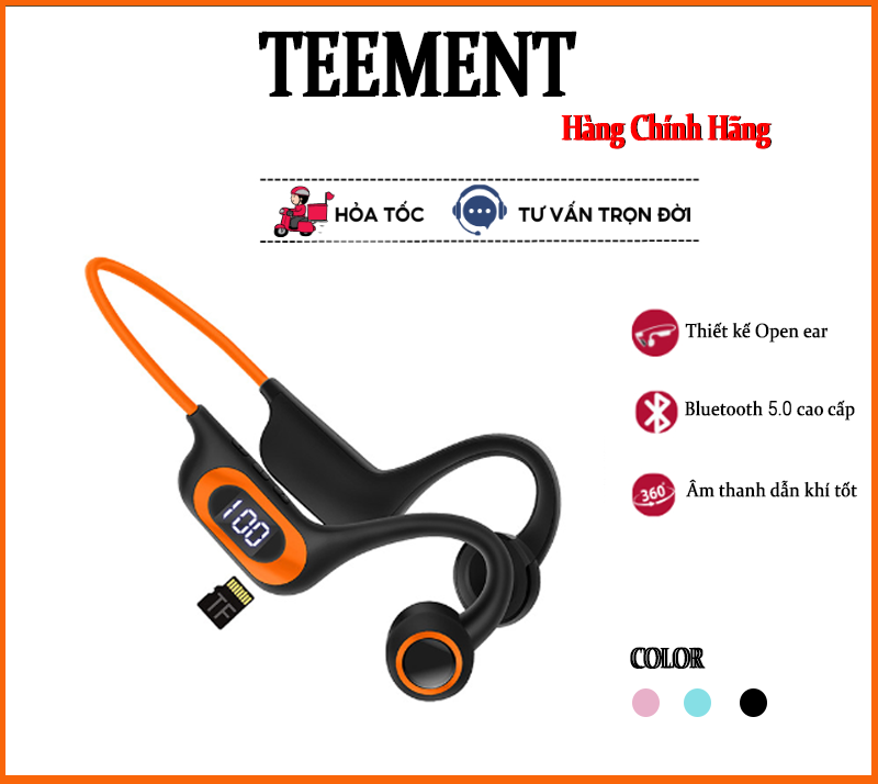 Tai Nghe Dẫn Khí Qua Xương Cao Cấp Teement Tai Nghe Bluetooth Không Dây Dành Cho Thể Thao Và Chạy Bộ - Hàng Chính Hãng