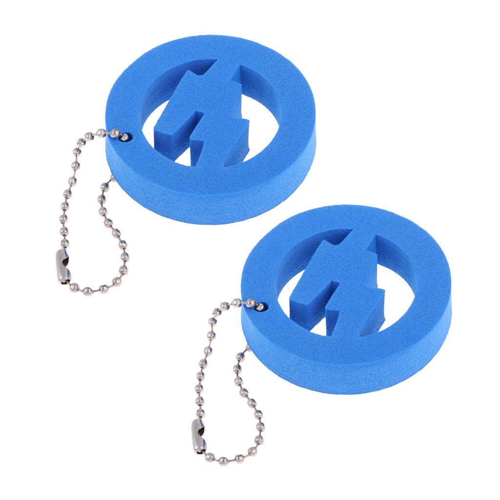 2x2 Pieces Round Buoy EVA Floating Keychain Keyring Water Key Float Blue