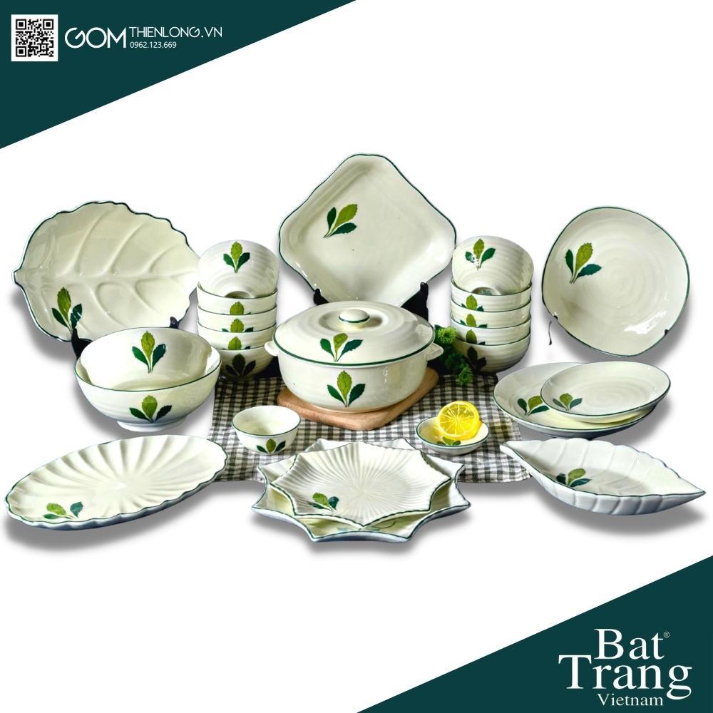 Bộ Bát Đĩa Cao Cấp Lá Ngò Gai - Bộ Bát Đĩa Sứ Bát Tràng Loại 1 - Gốm Thiên Long