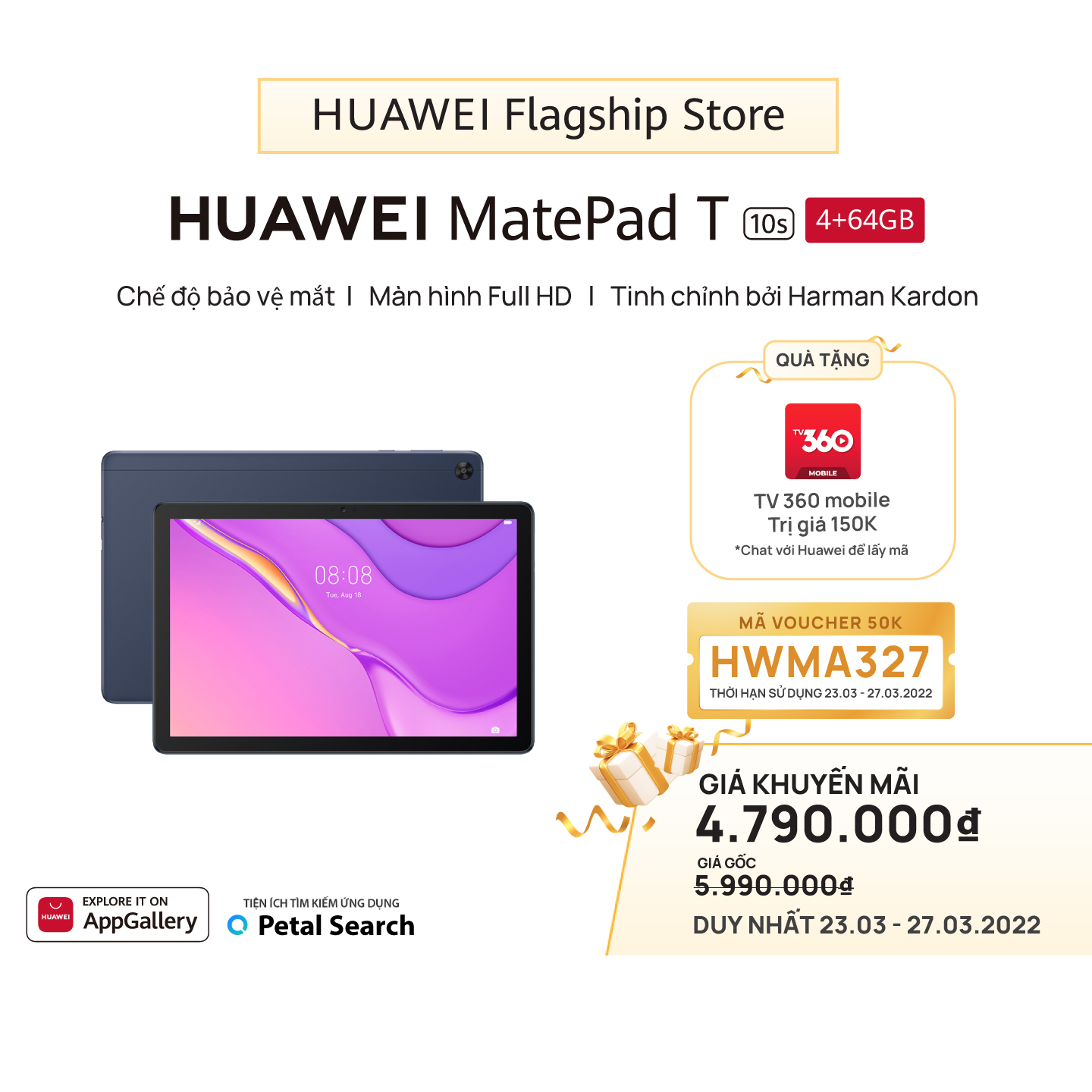 Máy Tính Bảng Huawei Matepad T10s | Màn Hình Full HD | Chế Độ Bảo Vệ Mắt | Tinh Chỉnh Bởi Harman Kardon | Hàng Chính Hãng