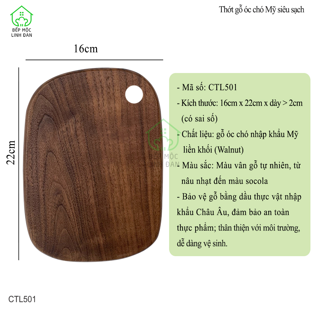 Khay Gỗ Óc Chó Nguyên Khối Bày Đồ Ăn HAHANCO [CTL501] Size Nhỏ 22cm x 16cm