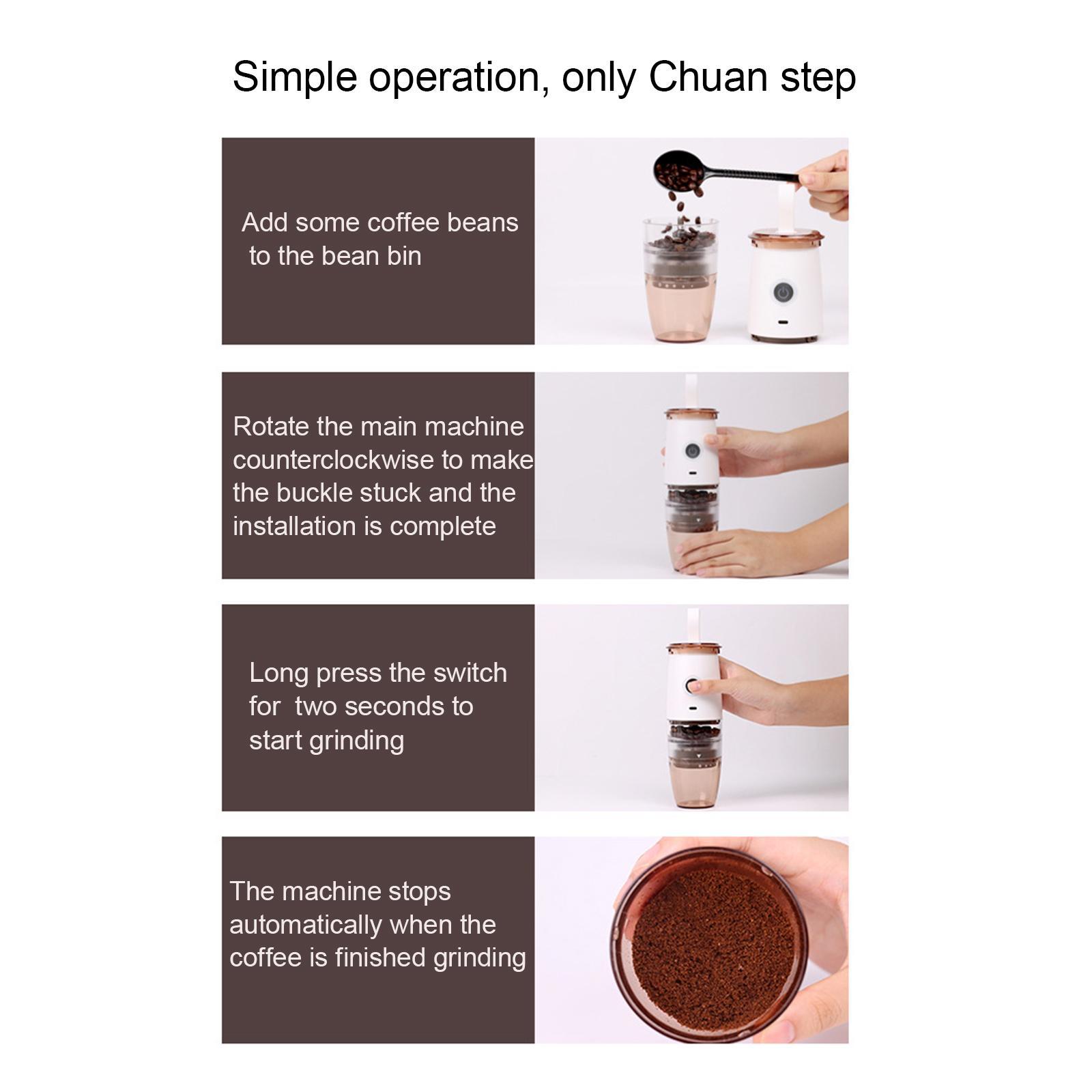 Coffee Bean Grinder Portable Rechargeable Small with Brush Mixer for