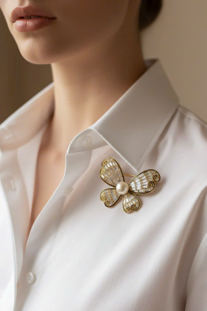 Trâm Cài Áo Vest, Áo Dài Hình Cánh Bướm Đính Ngọc Trai Baroque Điệp thời trang thiết kế Hity ACC416