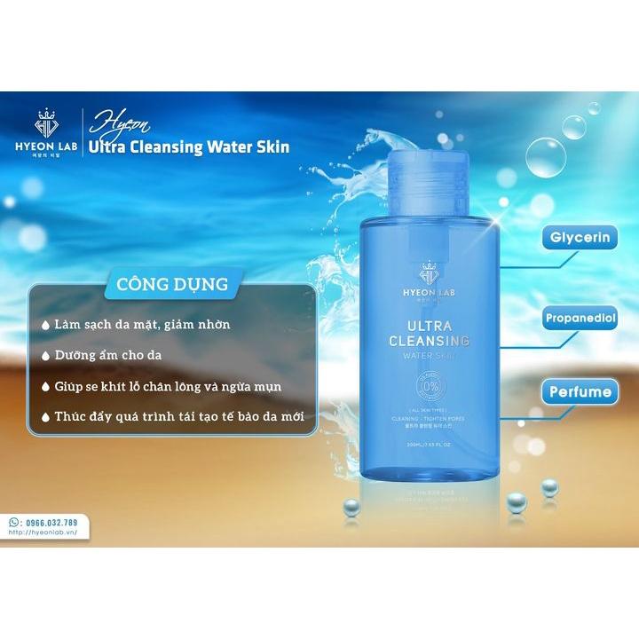 Ultra Cleansing Water Skin| Tẩy Trang Hyeon Lab | Làm sạch lớp make up, bụi bẩn, hỗ trợ giảm nhờn, se khít lỗ chân lông